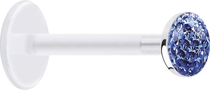 Actual product image Star Piercing Micro Labret transparent with crystal disc light blue epoxy protective layer (925 sterling silver, without brass, Bioflex)