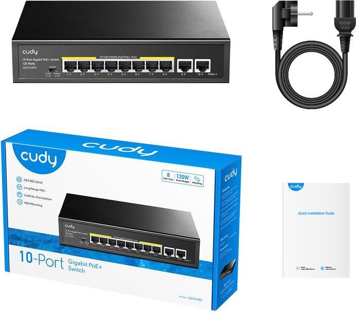 Produktbild Cudy GS1010PE network switch Gigabit Ethernet (10/100/1000) Power over Ethernet (PoE) Black (10 Ports)