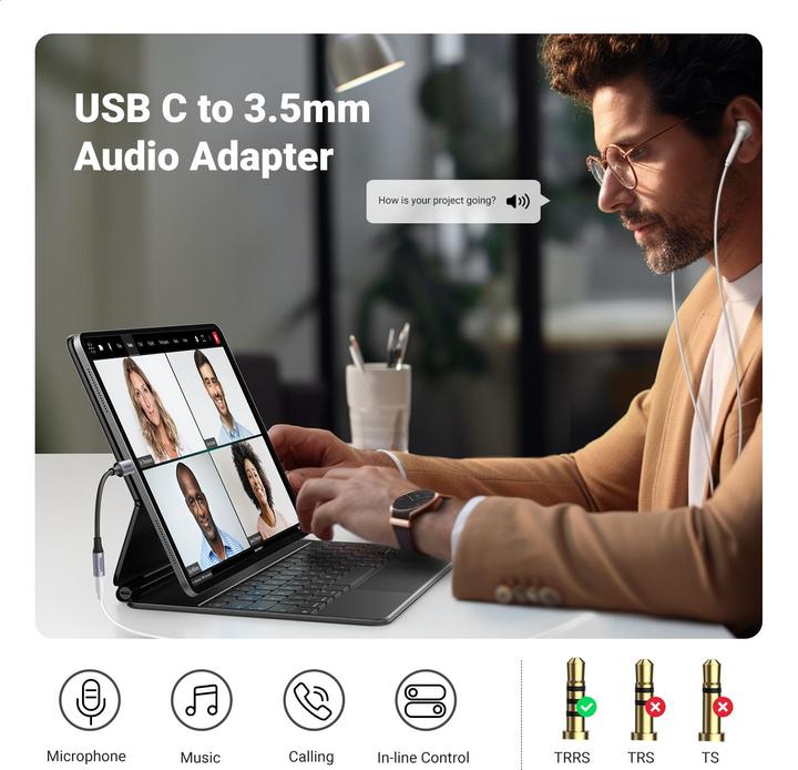 Immagine prodotto Ugreen Adattatore da USB-C a 3.5mm Jack con supporto IPAD Pro e Samsung Note 10 (USB tipo C, Jack da 3.5mm)