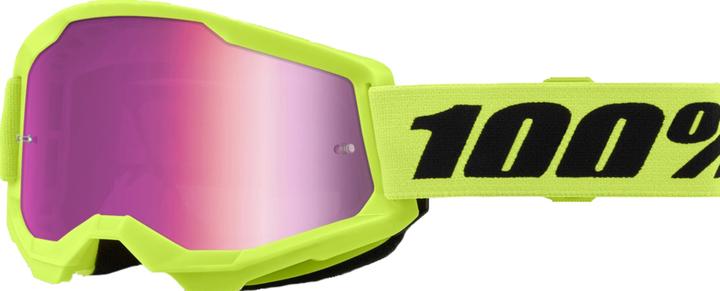 Actual product image 100% STRATA 2 Goggle Neon Yellow - Mirror Pink Lens (Yellow, Mirror Pink)