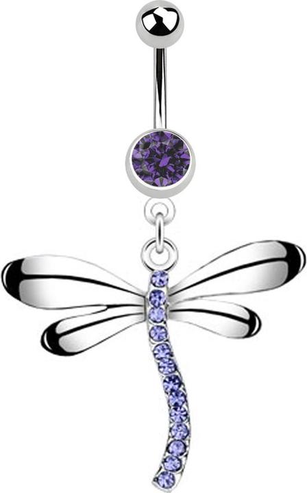 Produktbild Star Piercing Banane silber mit Anhänger Libelle Kristall tanzanite (Chirurgenstahl 316L, ohne Messing)