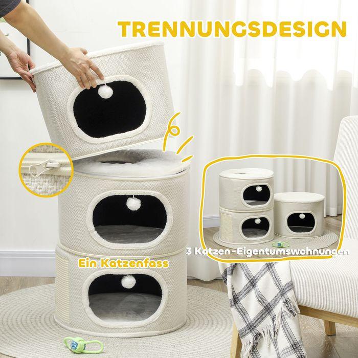 Actual product image Swisshandel24 Kratztonne, 100 cm hoch Katzentonne mit 3 Höhle, Kratzbaum für Katze bis 6 kg (100 cm, Coffee brown+cream white)