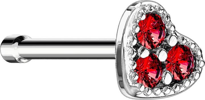 Image du produit Star Piercing Nasenstecker gerade silber Herz Kristall rot (Laiton, Acier chirurgical 316L)