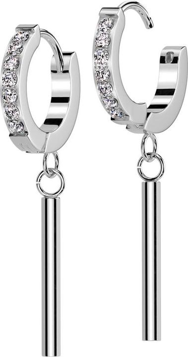 Actual product image Star Piercing Ohrring zum Klappen silber Kristalle silber Anhänger langer Zylinder (Surgical steel 316L, Brass)