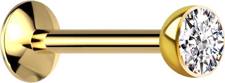Star Piercing Micro Innengewinde Labret UFO vergoldet Halbkugel mit Kristall silber (ohne Messing, Titan G23)