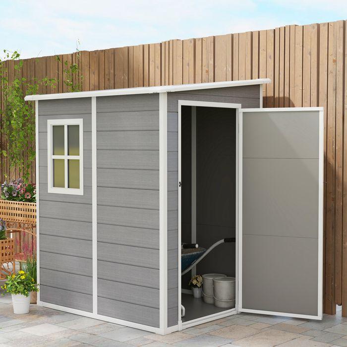 Image du produit Swisshandel24 Gerätehaus 1,54m³, Pultdach, 122x149x192/177 cm, Abschliessbar, Fenster, Alu, Grau