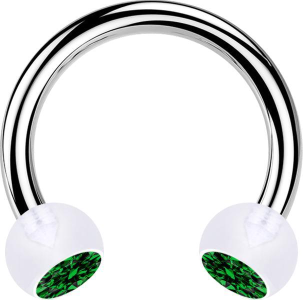 Produktbild Star Piercing Micro Circular Barbell silber mit zwei Kugeln transparent Kristall grün (ohne Messing, Bioflex, Chirurgenstahl 316L)