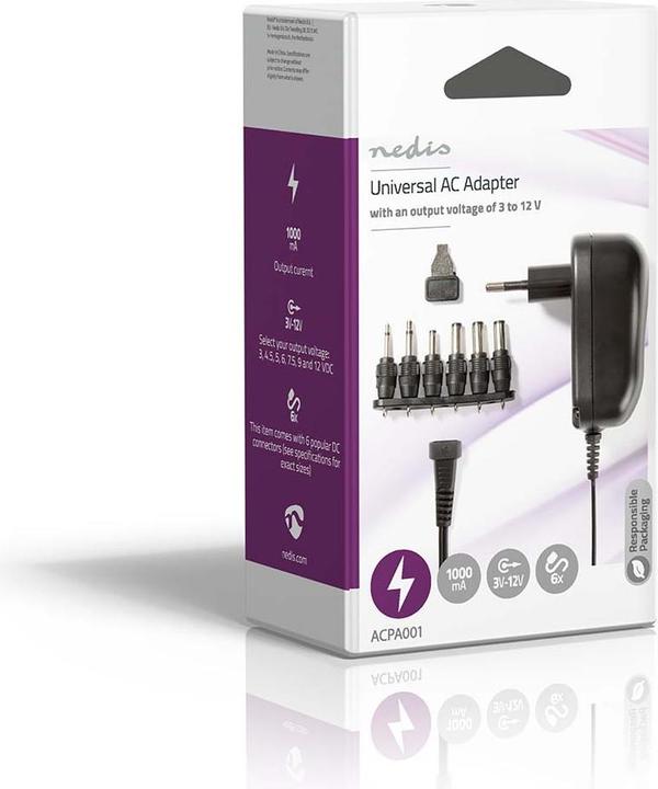 Immagine prodotto Nedis ACPA001 Alimentatore universale 3/4,5/5/6/7,5/9/12 VDC 1,0 A