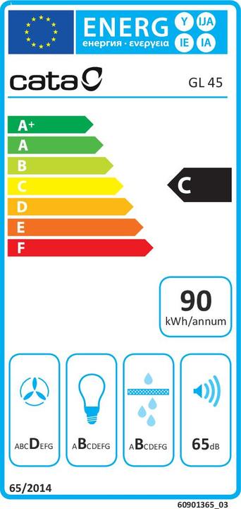 Energie-Label Cata GL Built-under Aluminium, Grey ³/h A (Unterbauhaube)