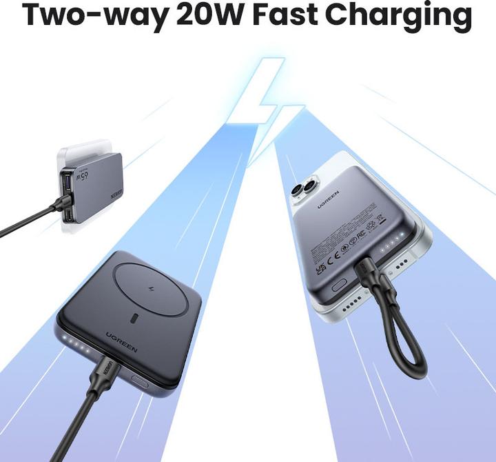 Produktbild Ugreen 10000mah Magnetic Wireless Power Bank Space Grey Powerbank - Gr - 10000 mAh (10000 mAh, 20 W, 20 Wh)