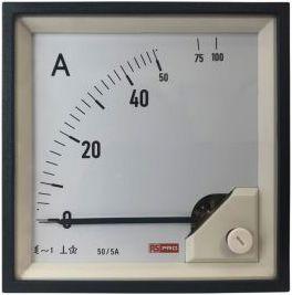 Rs Pro Ammeter 10 (Input) A, 100 (Scle) A, 50/5 (CT) A AC Moving iron, 92mm x 92mm D. 54 (<30 A) m