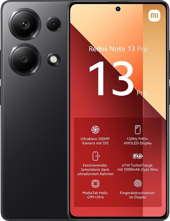 Produktbild Xiaomi Redmi Note 13 Pro (512 GB, Midnight Black, 6.67", Hybrid Dual SIM, 200 Mpx, 4G)