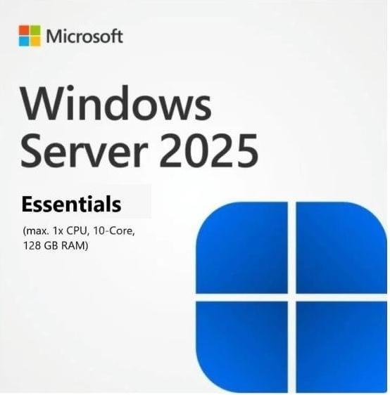 Image du produit HPE E Microsoft Windows Server, 2025, 10-core, Essentials, Reseller, Option Kit, en/fr/de/es/it/pt/nl (1 Utilisateur, Illimité)