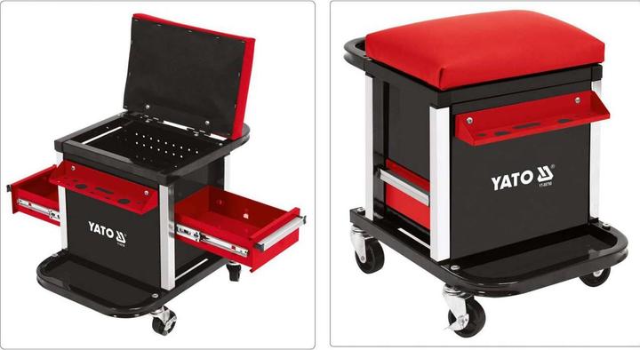 Immagine prodotto Yato Sgabello professionale per officina con 2 cassetti, vano portaoggetti e ripiano, ruotabile a 360°