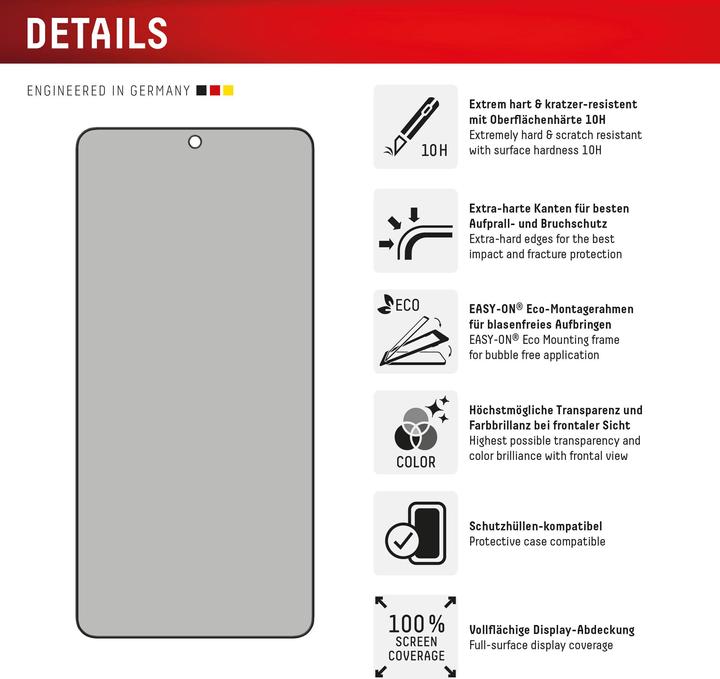 Actual product image Displex Privacy Glass, Privacy Full Cover Panzerglas (1 Piece, Samsung Galaxy S25 Edge)