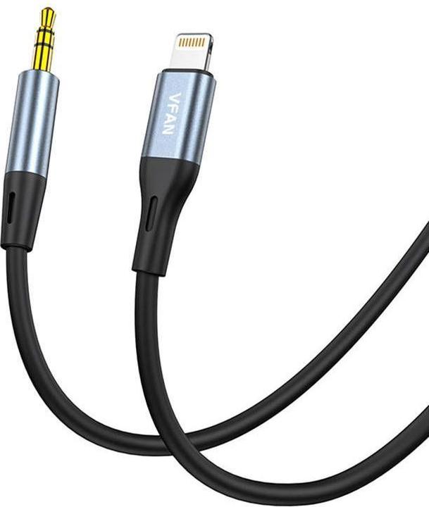 Productafbeelding Vipfan L05 Lightning naar mini-jack 3,5mm AUX-kabel, 1m (grijs) (1 m, Bliksem)