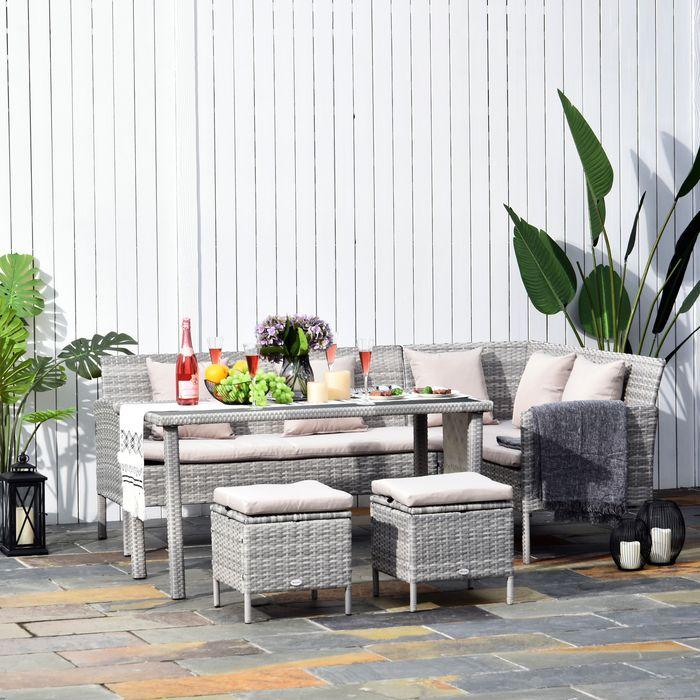 Immagine prodotto Swisshandel24 Set di mobili da giardino in rattan con poggiapiedi in metallo grigio 134 x 60 x 75 cm (125 cm)