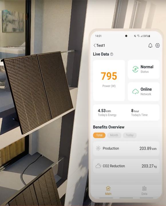 Produktbild Enjoy solar Balkon PV-Anlage - EZ1-M 600W (Halterung verstellbar) (740 W)