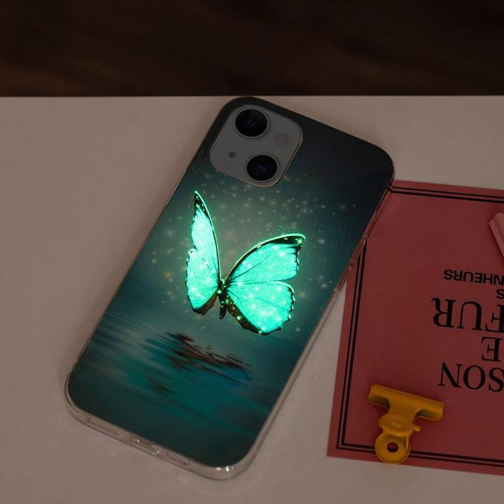 Produktbild Cover-Discount iPhone 15 - Nachtleuchtende Silikon Hülle Schmetterling blau (Apple iPhone 15)