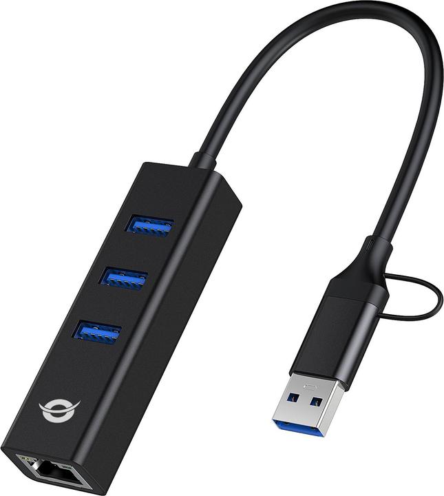 Actual product image Conceptronic Adapter USB3.0-> RJ45,3xUSB3.0,TypeC Ad 0.15m bw (USB-A, USB-C, 3 Ports)