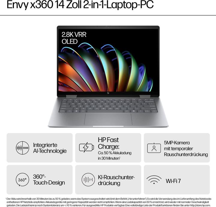 Image du produit HP Envy x360 14-fa0152ng (14", AMD Ryzen 5 8640HS, 16 Go, 512 Go, DE)