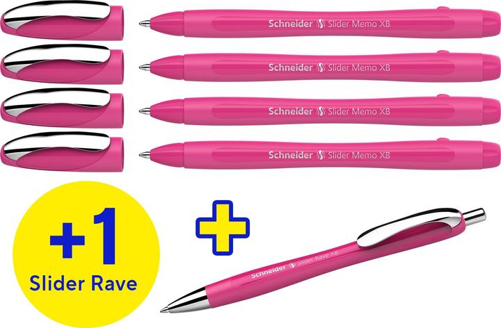 Image du produit Schneider AKTION: Kugelschreiber Slider Memo pink, Schreibfarbe: blau, 4 St. + GRATIS Kuge (Pink, 1 x)
