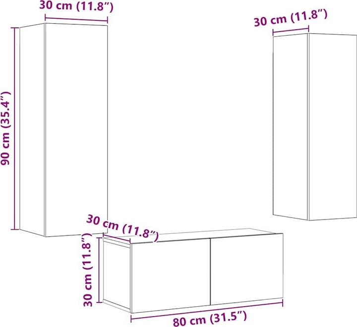 Actual product image VidaXL TV-Wandschränke 3 Stk. Artisan-Eiche Holzwerkstoff HiFi-Schrank (100 x 30 x 30 cm)
