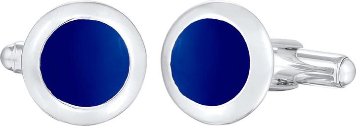 Kuzzoi Manschettenknopf Basic Rund Klassik Geo Emaille Blau 925 Silber (925er Sterling Silber, Emaille, Keine Schmuckstein)