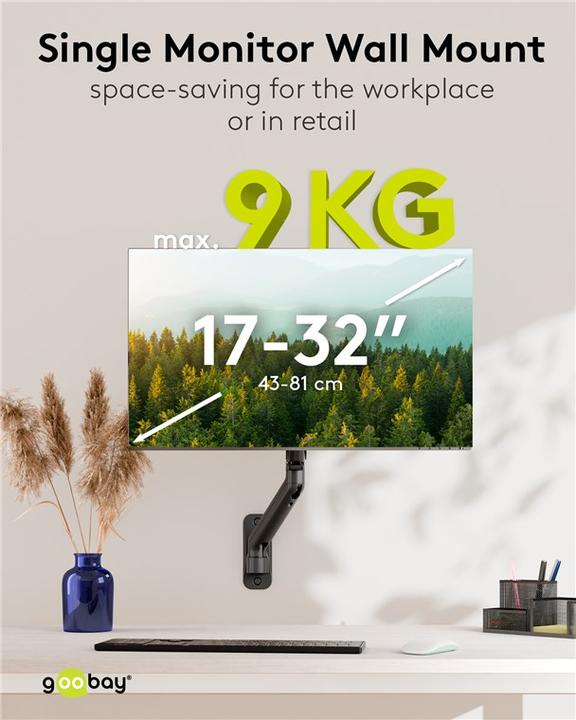 Actual product image Goobay Single monitor wall mount with mechanical spring, black (Wall, 32")