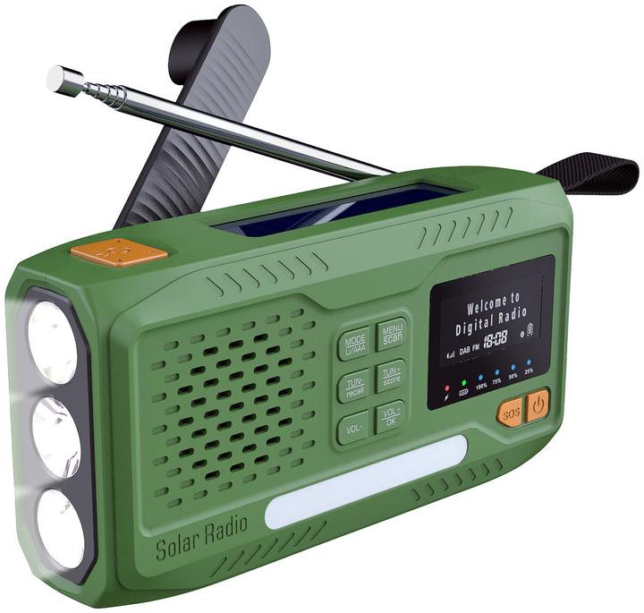 Produktbild Infactory Mobiles DAB+-Kurbelradio mit EWF, Solarpanel, LED und USB-Netzteil (DAB+, UKW, Bluetooth)