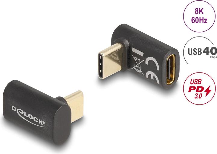 Produktbild Delock Adapter USB 40 Gbps USB Type-C PD 3.0 100 W Stecker zu Buchse gewinkelt (USB Typ-C, 2 cm)