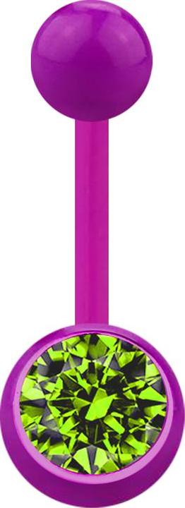 Star Piercing Banane violett mit Kugel und Kugel Kristall hellgrün (ohne Messing, Acryl)