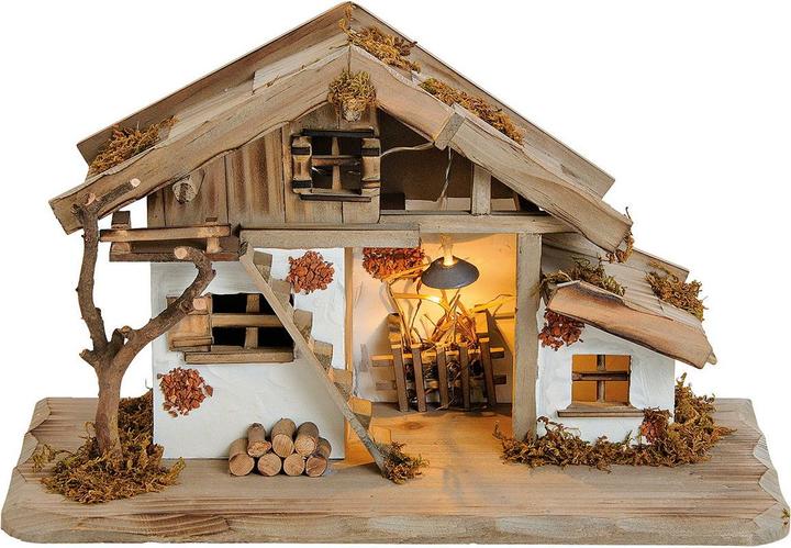 G. Wurm Casa per presepe con illuminazione a LED in legno