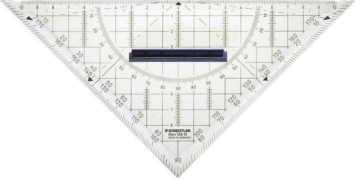 Produktbild Staedtler Geodreieck Mars, Hypotenuse 220 mm, glasklar aus Acryl, mit Tuschenoppen, abnehmbarer Griff (22 cm)