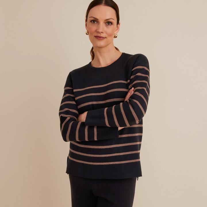 Image du produit Anne Weyburn Pull-over en maille fine rayé à encolure ronde (34)