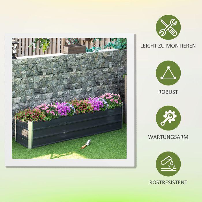 Actual product image Swisshandel24 Steel raised bed XXL garden bed planter box with gloves, dark grey, 183x47x40cm