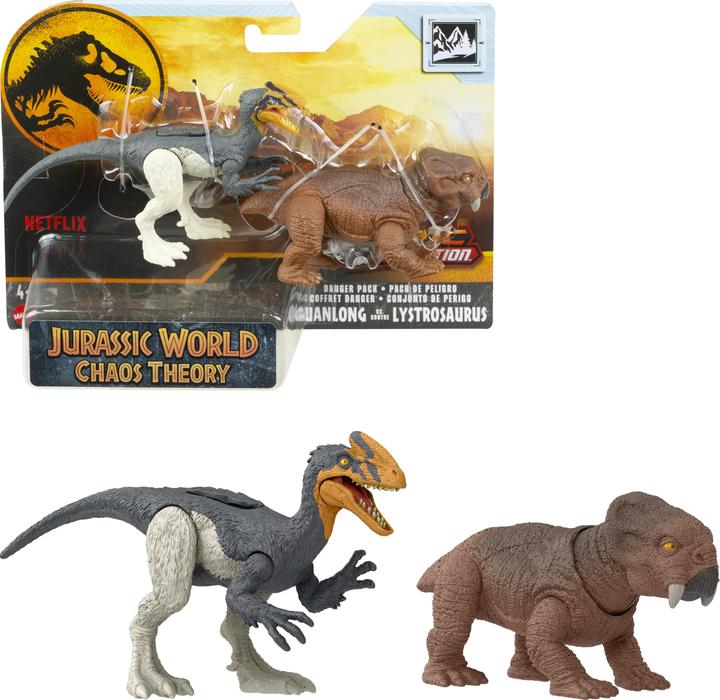 Actual product image Mattel JURASSIC WORLD DANGER PACK Guanlong vs. Lystrosaurus