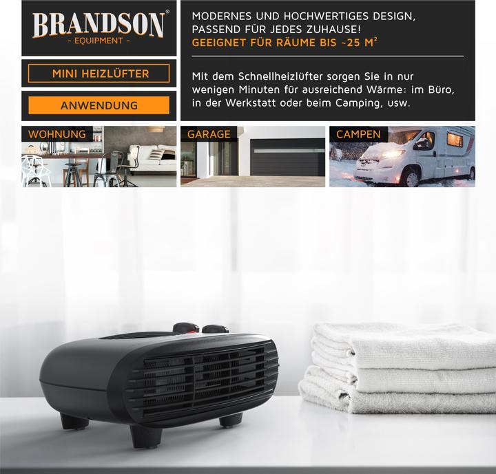 Produktbild Brandson Keramik Heizlüfter 2000 W mit einstellbarem Thermostat, Badezimmer Heizung mit 3 Leistungsstufen (2000 W)