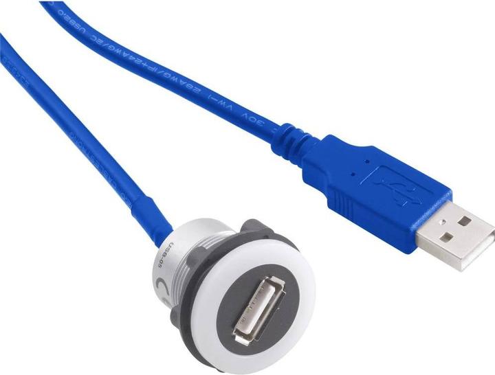 Actual product image Tru Components USB panel mount socket, panel mount USB-12-BK USB socket type A to USB plug type A with 60 cm cable