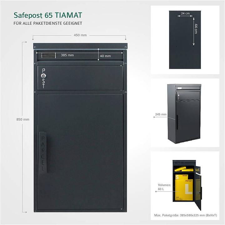 Produktbild SafePost 65 TIAMAT Paketkasten silbergrau + 2 Sch.