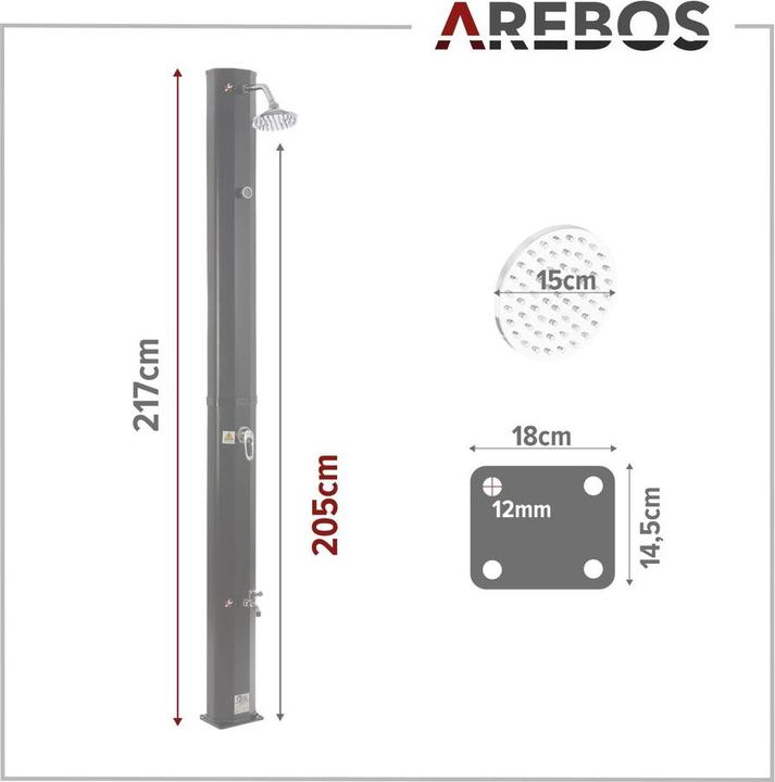 Immagine prodotto Arebos Solardusche mit Bodenplatte 35 L - Anthrazit