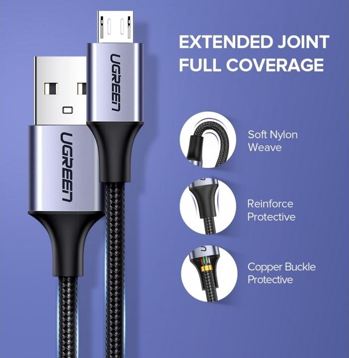 Actual product image Ugreen MicroUSB nylon stable (0.25 m, USB 2.0)