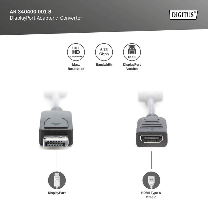 Actual product image Digitus DisplayPort zu (0.15 m, DisplayPort, HDMI)