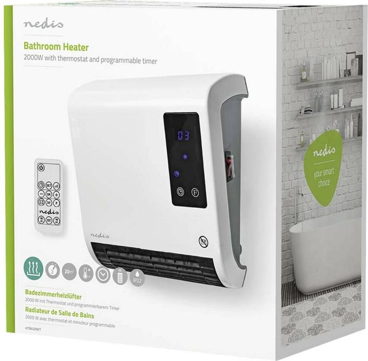 Produktbild Nedis HTBA20WT Keramik-Heizlüfter 20m² Weiss, Grau (2000 W)