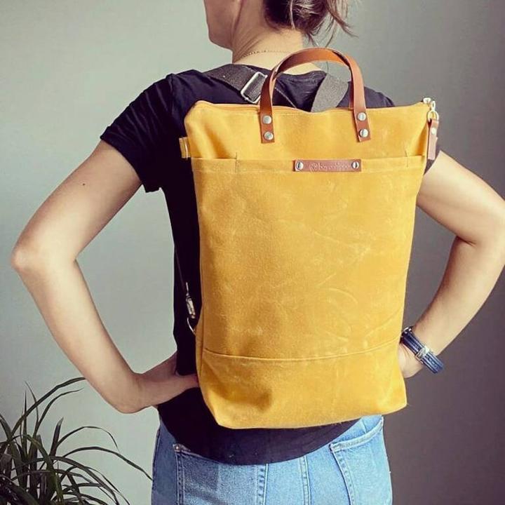 Actual product image Only-Bags.Store Waxed canvas backpack - mustard yellow, convertible backpack, nappy backpack, A3, backpacks - mellow