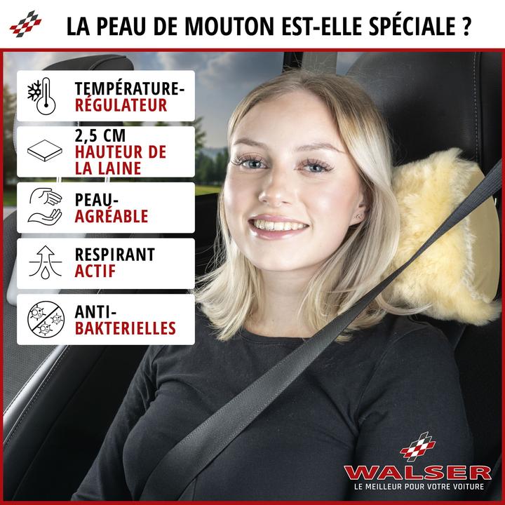 Image du produit Walser Oreiller de cou Mila en peau d'agneau, oreiller de cou voiture, oreiller de voyage en peau d'agneau