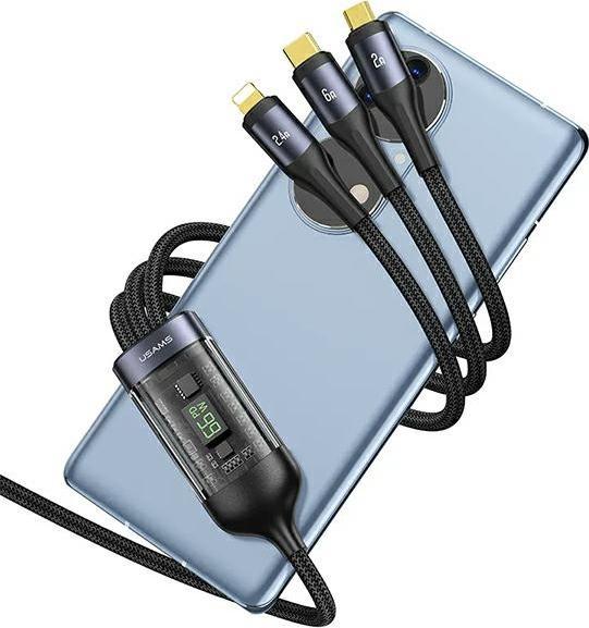 Immagine prodotto Usams US-SJ582 U83 3IN1 66W Display digitale trasparente Cavo di ricarica rapida e dati da 1,2 m USB a (1.20 m, USB 3.2 Gen 1)