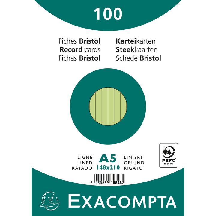 Image du produit Exacompta Fiches lignées vertes, 100 (A5, 205 g/m², 100 x)