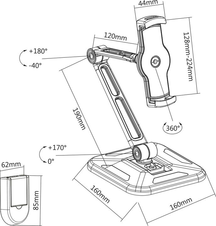 Actual product image InLine Adjustable arm (swivel double arm) for tray Black