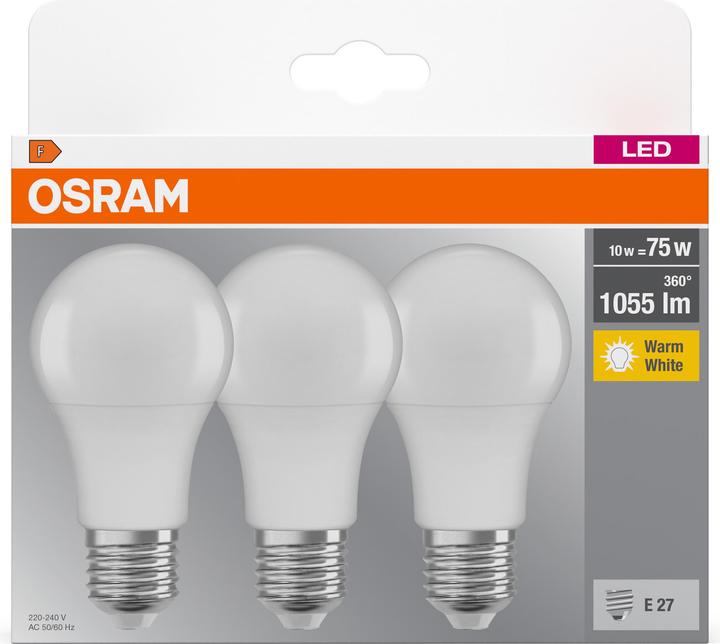 Produktbild Osram Led Base Classic A (E27, 10.50 W, 1055 lm, 3 x, F)